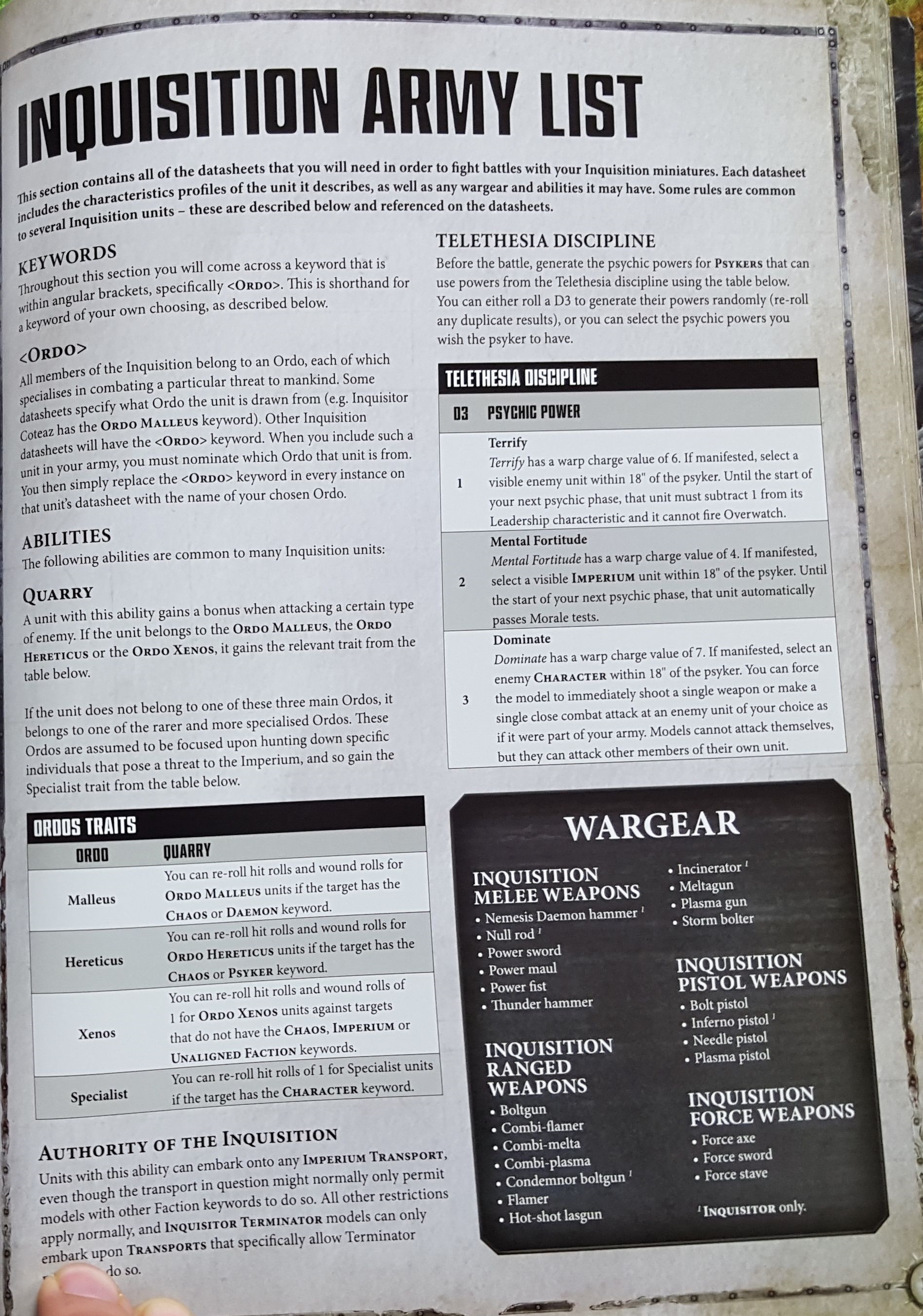 warhammer 40k 8th edition inquisition